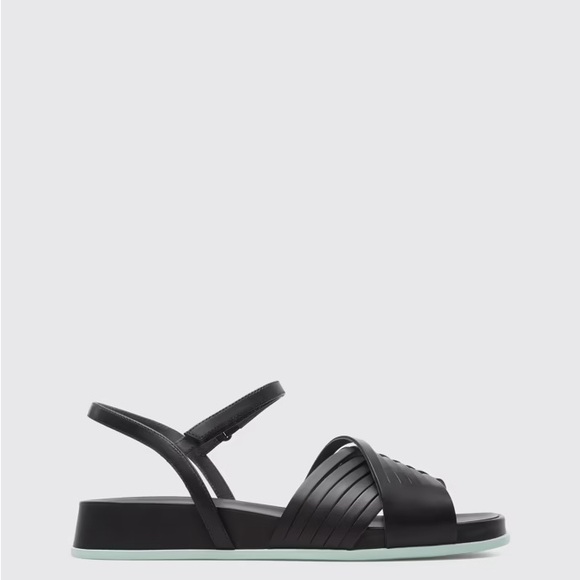 Camper Shoes - Camper Black Leather Strappy Flat Sandals with Mint Sole